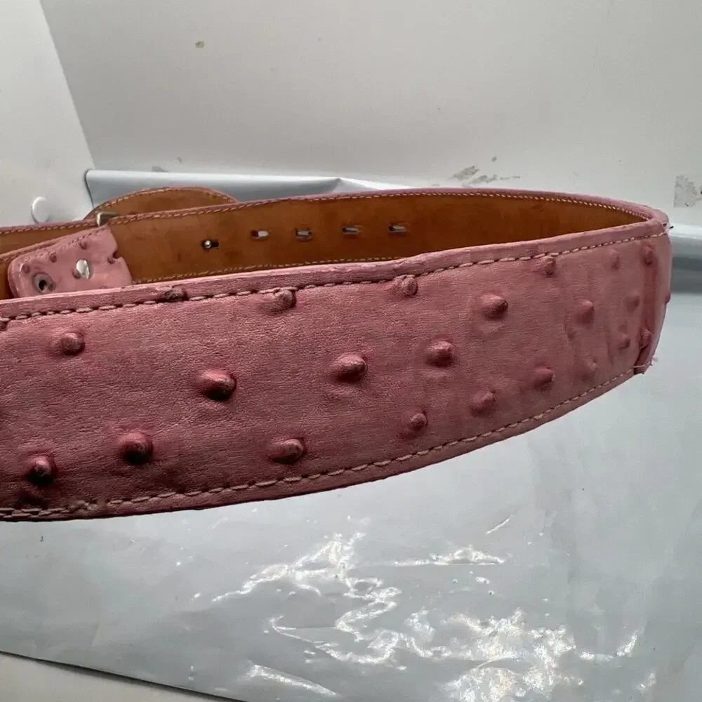 Aguila Real Leather Pink Caiman‎ Tail Embroidered Flowers Belt Rare Size 32